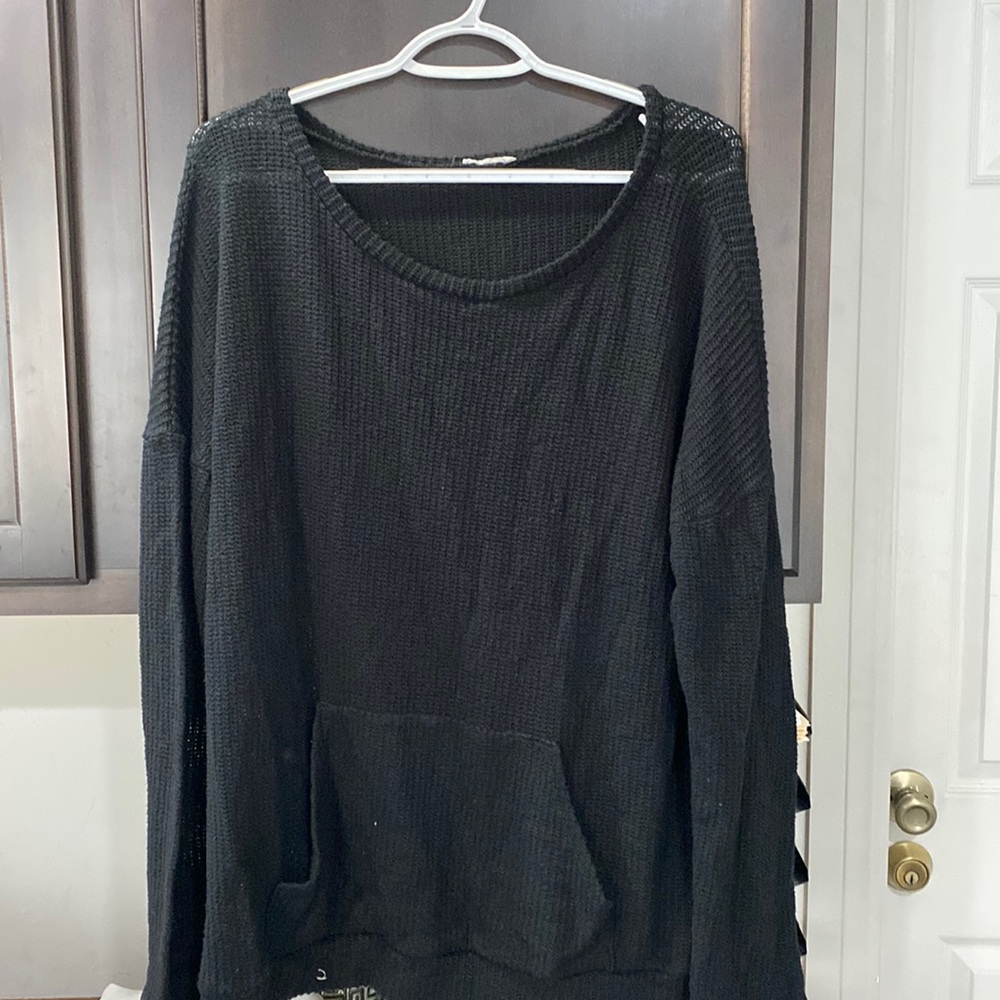 2X waffle sweater with front pockets